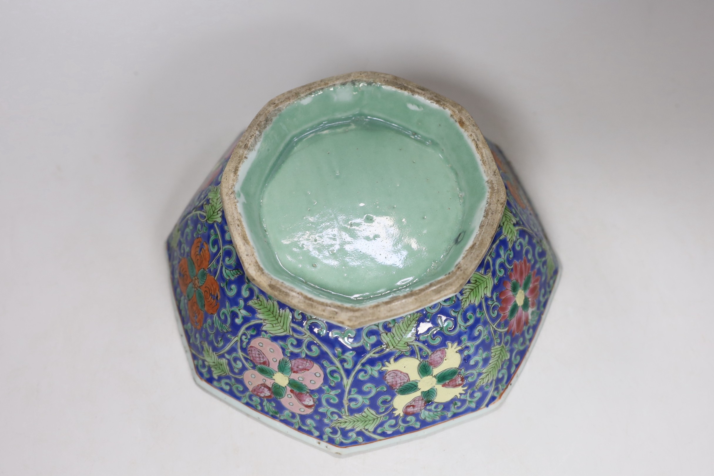 A 19th century Chinese octagonal enamelled porcelain bowl, 20cms wide
